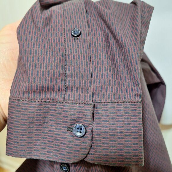 Shaquille ONeal Long Sleeve Dress Shirt XLG LT Deep Plum Dash Print Casual Dress - Picture 4 of 7